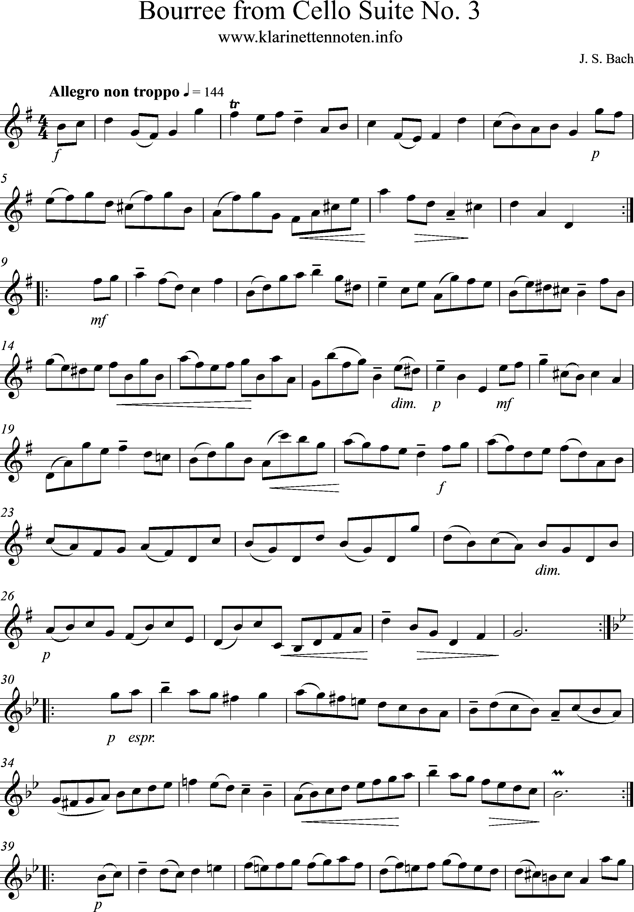 Noten - Bourree Cellosuite 3